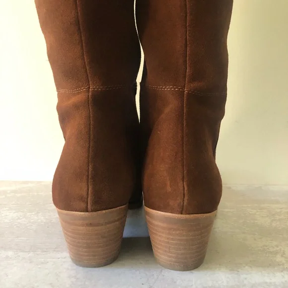 Steve Madden Lucca Pieced Suede Over the Knee Stacked Heel Boot, Cognac 9.5 - Picture 9 of 12